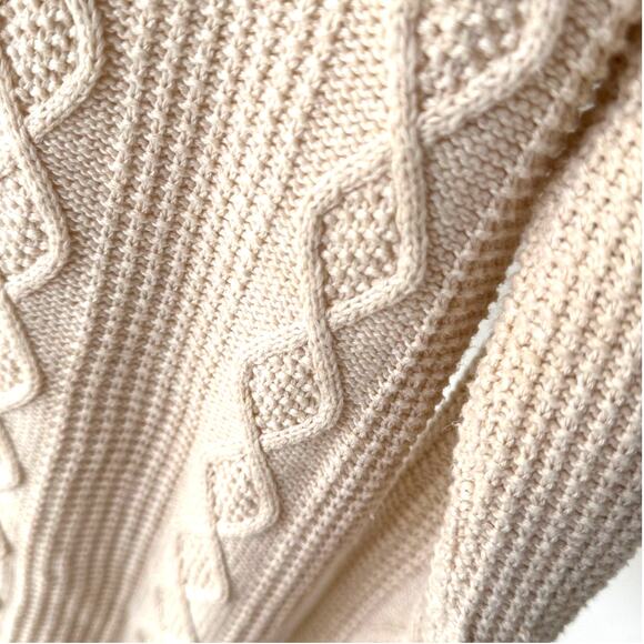 Women’s Sweater L Cream Cable Knit Textured Pullover Cozy-Jeanne Pierre Holiday - Picture 3 of 10